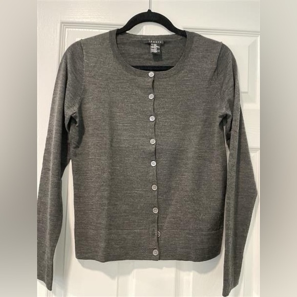 Theory Sweaters - Theory Crew Neck Dark Heather Grey Cardigan | Size Large